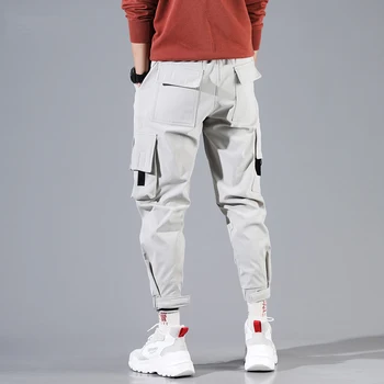 Hip-Hip-Cargo Püksid Meestele Pahkluu Pikkusega Püksid Meeste Joggers Streetwear Värviga 2019 Kevadel Tasku Püksid meestele Hall HD034