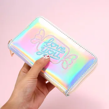 Hologramm Candy Pikk Naiste Nahast Rahakott Fashion Tüdrukud Muuta Lukuga Kotis Raha Mündi ID-Kaardi Omanike Carteras