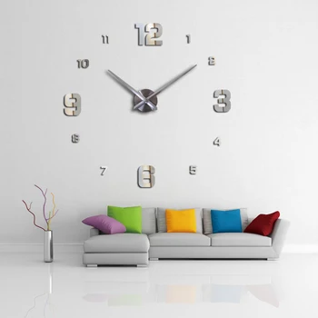 Hot müük kodu kaunistamiseks 3d peegel kellad mood isiksuse diy Ümmarguse elutoas suur seina kella vaadata tasuta shipping