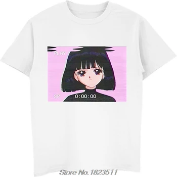 Hot Müük Mood Kurb Tüdruk Retro Jaapani Anime Vaporwave T-Särk Meestele Naljakas Tops Tee Särk Harajuku Streetwear