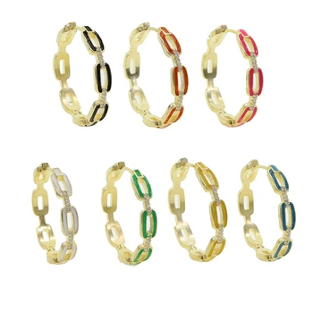 Hot müük värvilisi ehteid Geomeetriline Neoon emailiga avatud lülidega Huggie hoop kõrvarõngas naiste Kulla värvi