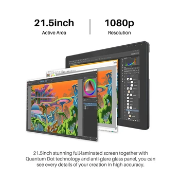 HUION Kamvas 22 Plus Graafiline Pen Ekraan Digitaalse Kunsti Maali Tablett Monitor 21.5 tolli Anti-glare Söövitatud Klaas 140%sRGB