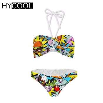 HYCOOL Koomiline Vibu Stiilis Bikinis Beach Bandeau Kaks Tööd Bikiinid Komplekti Ujumistrikoo trikoo Tüdrukute Push Up Beachwear