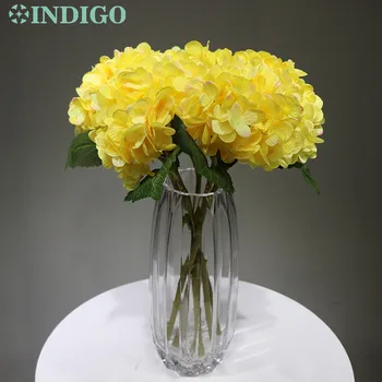 INDIGO - 5tk/Kollane Palju Hydrangea Lehed Silk Flower Tabel Dekoratiivsed tehislilled Pulmapidu Juhul Sisekujundus