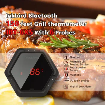 Inkbird 150ft Bluetooth BBQ Termomeeter IBT-6XS Magnetiga Grill Termomeetrid Taimer & Alarm 6 Sondid, USB Laetav Aku