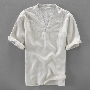 Itaalia brändi pesu särgid meestele suvel tahke valge linane särk mens tikandid casual meeste särk suured särgid mees camiseta