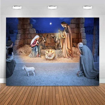 Jeesus Kristus Toetaja Lambad Fotograafia Taustaks Jõulud Glitter Star Night Vastsündinud Isiku Tausta Photocall