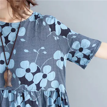 Johnature korea Vintage Suur Õie Printida Pluss Suurus Naiste Kleidid 2021 Suvel Uue O-kaeluse, Lühikeste Varrukate Taskud Naiste Kleit