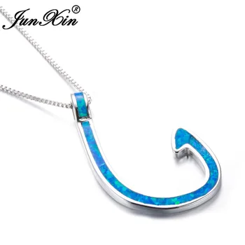 JUNXIN Blue Fire Opal Kaelakee Naiste Kala Konksu Disain Ripats, Hõbe Värv Kaelakeed Unikaalne Pulm Ehteid