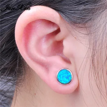 JUNXIN Mood Naiste Väike Ring Kõrvarõngad Sinine/Valge Tulekahju Opaal Kõrvarõngad Naistele