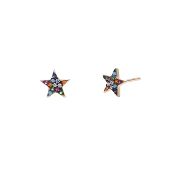 Jõulud kingitus trahvi 925 sterling hõbe ehted väike armas star stud vikerkaar kuupmeetri tsirkooniumoksiid hõrk hõbe kõrvarõngas