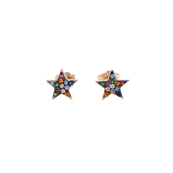 Jõulud kingitus trahvi 925 sterling hõbe ehted väike armas star stud vikerkaar kuupmeetri tsirkooniumoksiid hõrk hõbe kõrvarõngas