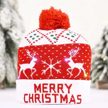Jõulud Mütsid Beanie Kampsun LED Valgus, Koo Mütsi jõulukaunistused Kodu Santa Põder Müts Kerge Kuni Kootud Müts Anni Lapsed