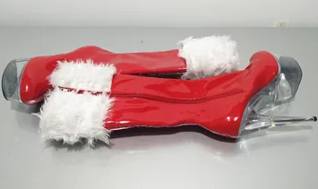 Jõulud punased sirge säärega saapad, poeg Santa juuksed kõrge säärega saapad, 15cm väliskaubanduse kõrged kontsad ja põlve daamid Tantsu Kingad