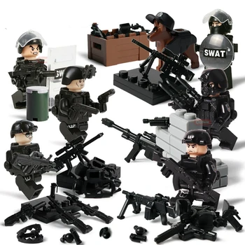 Kaasaegne sõjavägi seeria SWAT Salong Vägede ehitusplokid seeria Swat Meeskonda Komando fugures Relvi telliskivi mänguasjad kingitus Jsuny