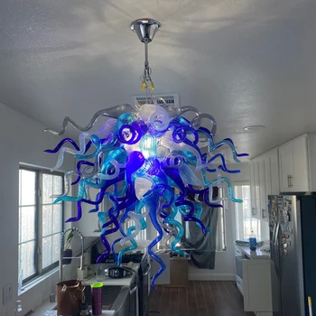 Kaasaegsed Klaasist Lühter Sinine ODM LED Tuled Käsitsi Tehtud Klaas Lühter Lamp Kodu Kaunistamiseks