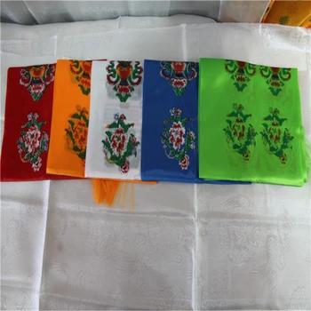 Kaheksa Soodne Sümbolid Fantastiline Käsitsi Trükitud 5 Värvi Kangas Tiibeti Tseremoonia Dekoratiivsed Streamer Uhke Budistliku Satiin