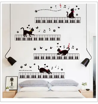 Kass Klaveri muusika seina kleebised lastele tuba, magamistuba kunst Taust PVC pesa socle liblikas seina kaunistamiseks