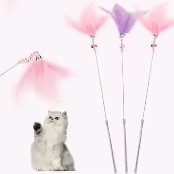 Kass Teaser koos Jingle Bell Kass Flirt Kinni Mänguasjad lemmikloomatarbed Feather Cat Kiusasid Mänguasja mängimiseks (Lilla)