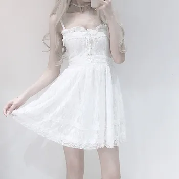 Kawaii Suvine kleit uus Lolita kleit naiste korea värske magus armas pits õmblemine kõrge vöökoht seksikas tüdrukud dress Loli valge kleidid