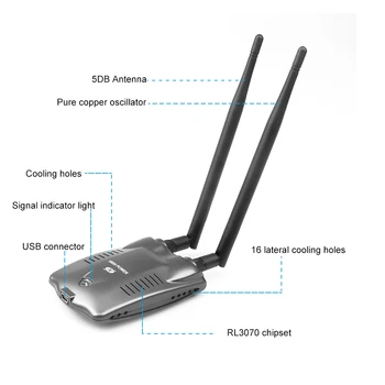 Kebidu RTL8192FU USB Traadita Võrgu Kaart Wifi Adapter Suure Võimsusega 3000mW Dual omni Antenn Wifi Dekooder