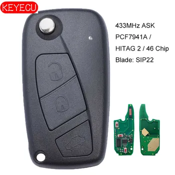 KEYECU Flip Remote Võti Fob 3 Nuppu, 433MHz PCF7941/ID46 Kiip Asendamine Fiat Panda 2003-2012