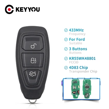 KEYYOU Ford KR55WK48801 Smart Remote Key Võtmeta avamis-ja Ford Focus C-Max, Mondeo Kuga Fiesta B-Max 433/434Mhz 4D63 80Bit Kiip
