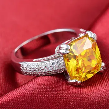 Kiip Värv Luxry abielusõrmus Seatud Engagement AAA CZ Kollane Prints katkesta CZ Kristall Ehted Naistele R551