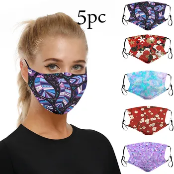 Kiire Kohaletoimetamine 5pc Kiire DeliveryPrinting Maskid Tolmu Kaitse Näo Mask Pestav Kõrvaklamber Mask Sidemega Naiste Cubrebocas 2020