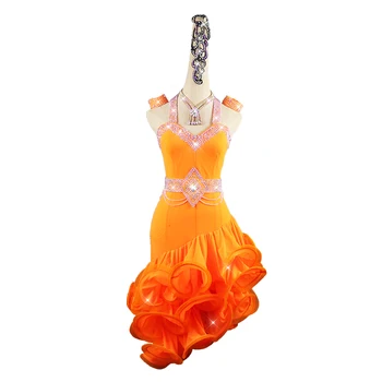 Kohandatud Uus Oranž Ladina Tantsu Kleit Fishbone Seelik Etendus Konkurentsi Kleit Seksikas Daam Backless Näita Kleit