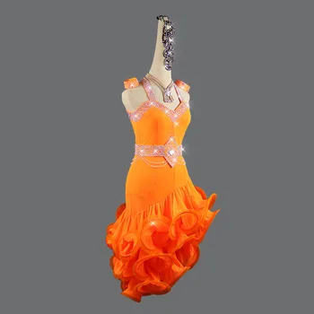Kohandatud Uus Oranž Ladina Tantsu Kleit Fishbone Seelik Etendus Konkurentsi Kleit Seksikas Daam Backless Näita Kleit