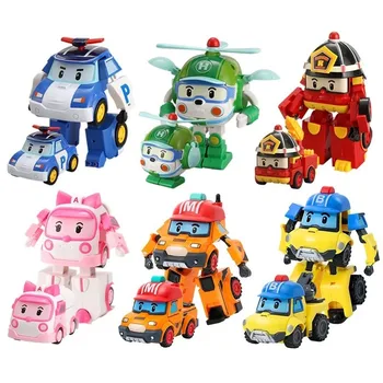 Komplekt 6 Tk Poli Auto Kids Robot Mänguasi Muuta Sõiduki Koomiks Anime Tegevus Joonis Mänguasjad Lastele Kingitus Juguetes