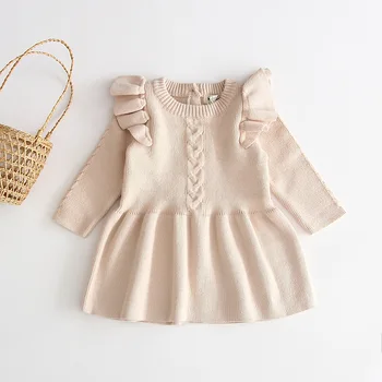 Kootud Beebi Riided Vastsündinud Sügis-Talv Baby Girl Dress Ruffle Imiku Baby Puuvillane Kleit Mudilane Kleit Lapsed Kleidid Tüdruk