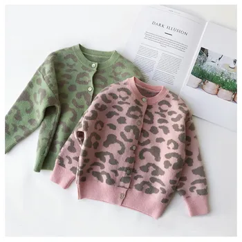 Korea Beebi Tüdrukud Leopard Printida Kampsun, Mantel Sügisel Lapsed Laste Kampsun Kudumine Jope Ülerõivad Kõrge Kvaliteediga