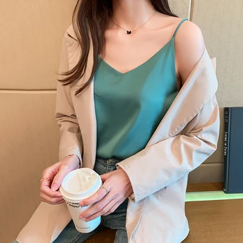 Korea Fashion Silk Naiste Camis Naiste Silk Tank Eesotsas Naine Varrukateta Satiinist Top Camis Naine, Päitsed Top Pluss Suurus Seksikas Rihm Tops