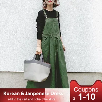 Korea Kleidid Sügisel 2019 Traksid Pikk Kleit Naiste Jaapani Mood Tüdruk Rihma Vestido Vabaaja Streetwear Daamid Roheline Rüü