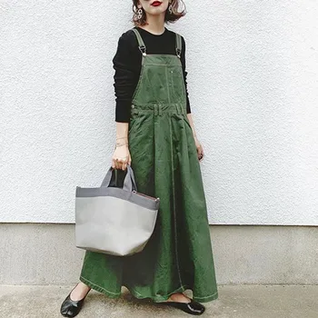 Korea Kleidid Sügisel 2019 Traksid Pikk Kleit Naiste Jaapani Mood Tüdruk Rihma Vestido Vabaaja Streetwear Daamid Roheline Rüü