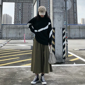 Korea stiilis must valge segast Kootud Kampsun Naiste Sügis-Talv paksud soojad kampsunid ja pulloverid rull -, naiste (F1395)