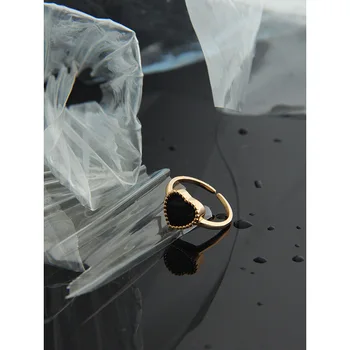 Korea versioon lihtne konstruktsioon kerge luksus Jaapan must kuld armastus S925 sterling silver ring naiste sõrmus 18k kullatud hulgimüük