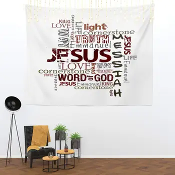 Kristliku Religioosse Sõnad, Valge Jeesus Jumalateenistus Kirikus Armastus Seinal Rippus Suur Psühhedeelne Tapestry Teenetemärgid