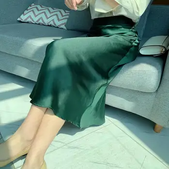 Kuivanud inglismaa stiil office lady lihtne tahke satiin elegantne suvel midi seelik naiste faldas mujer moda 2020 pikad seelikud naiste