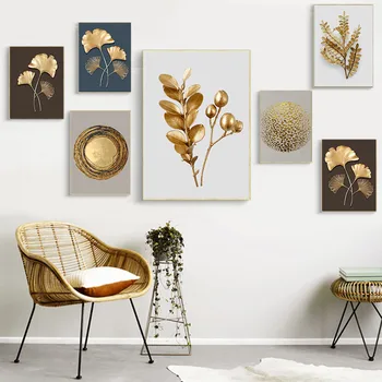 Kuldne Abstraktse Dekoratiivne Puu-Hõbedane Kiri Leaf Lõuendile Maali Seina Art Pilt Plakati ja Prindi elutuba Home Decor