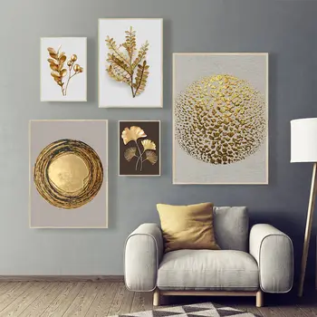 Kuldne Abstraktse Dekoratiivne Puu-Hõbedane Kiri Leaf Lõuendile Maali Seina Art Pilt Plakati ja Prindi elutuba Home Decor