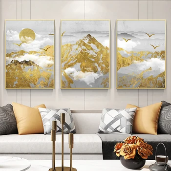 Kuldne Snow Mountain Office Maali Kaasaegne piltide printimine Lõuendil Seina Art komplekt 3 tk elutuba Home Decor plakat