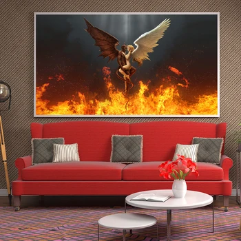 Kurat ja ingel armastus Must-Valge Sulg Ingel Tiivad Lõuendile maali Seina Art HD Prindi Plakat Piltide Home Decor raamita