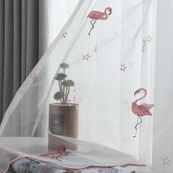 Kvaliteetne Valge Tüll Tikandid, Roosa Flamingo Õhuke Kardinad eest Magamistuba elutuba Köök Windows Eesriided Decor P238X