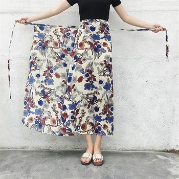 Kõrge vöökoht seelikud 2020. aasta suvel Vabaaja korea versiooni väike värske kunst lilleline sifonki seelik streetwear beachwear falda mujer
