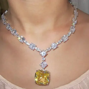 Lab Diamond Tsitriin Gemstone 925 Sterling hõbedast värvi Ripats Kaelakee Kollane Kristall kivi Kaelakeed naistele Pulm Ehteid