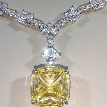 Lab Diamond Tsitriin Gemstone 925 Sterling hõbedast värvi Ripats Kaelakee Kollane Kristall kivi Kaelakeed naistele Pulm Ehteid