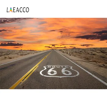 Laeacco Route 66 liiklusmärgi USA Kõrbe Põõsas Sinine Taevas Loodus Kaunis Foto Tausta Fotograafia Taust Foto Stuudio